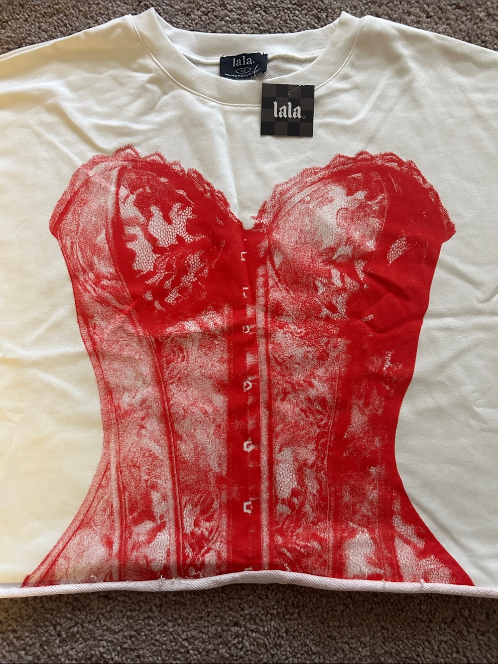 Dressed in LaLa Red Corset Graphic Top L/XL - Picture 3 of 6